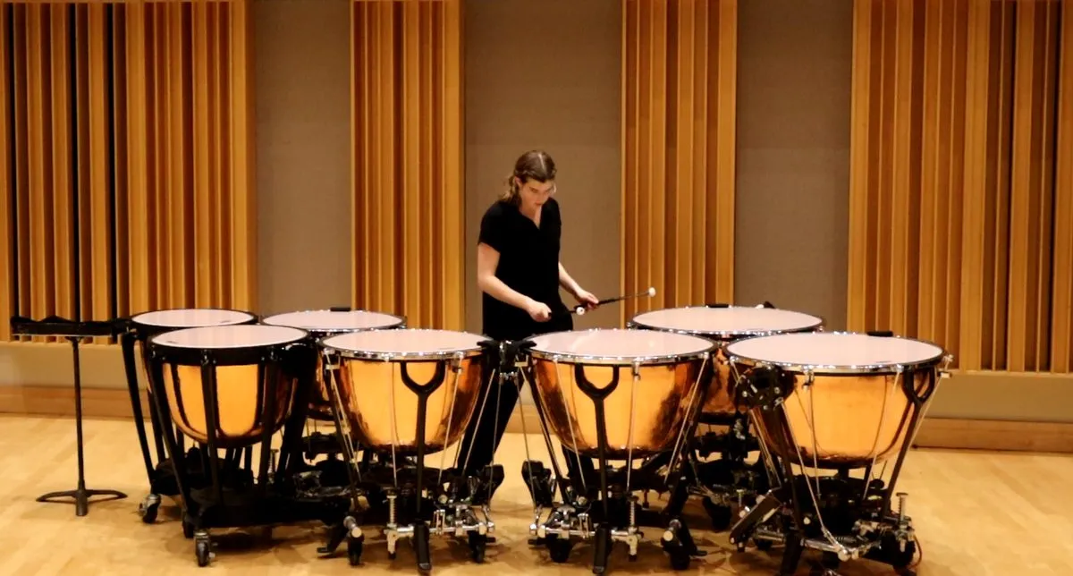 Liz Morad performing on timpani at Eastman School of Music